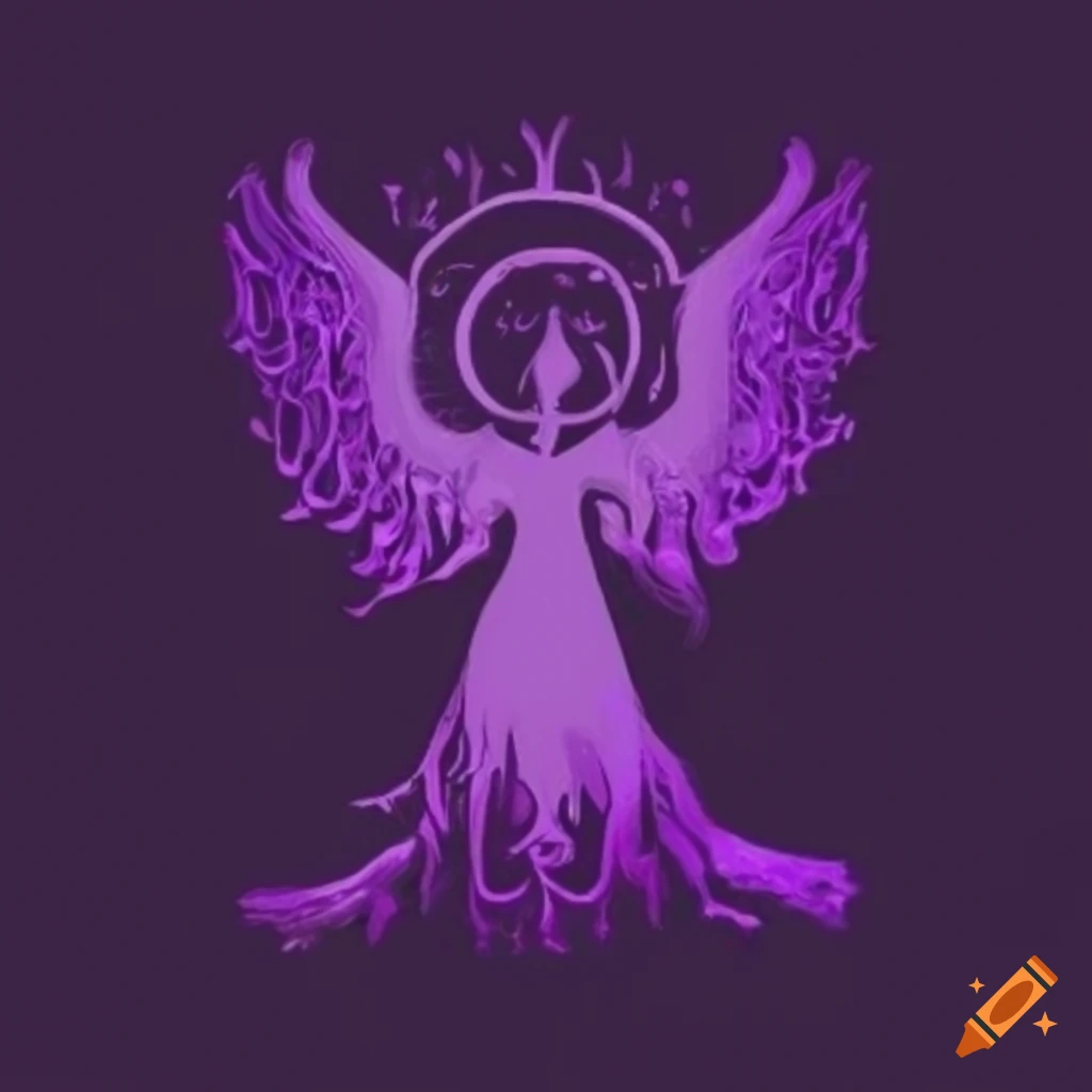 Esoteric purple tree with an angel in a dark academia style