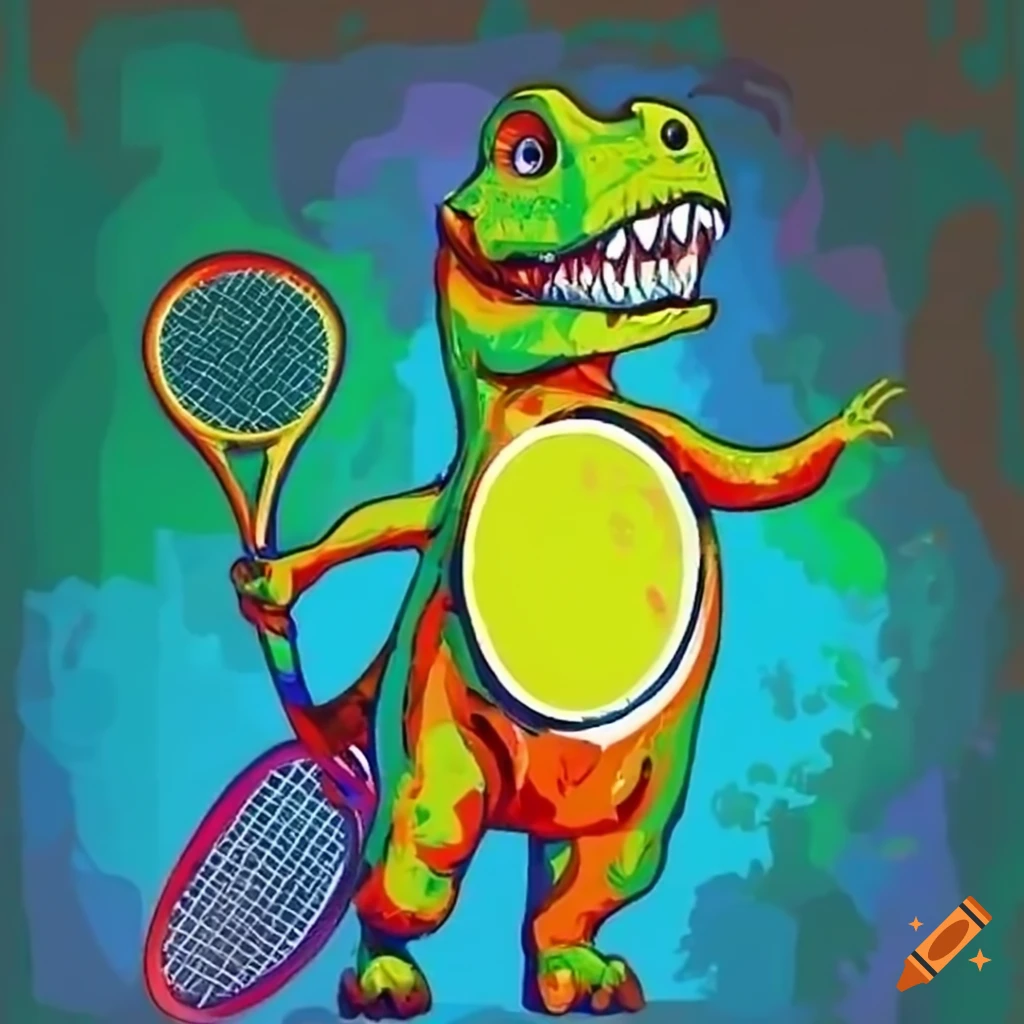 Dinosaur playing tennis on Craiyon