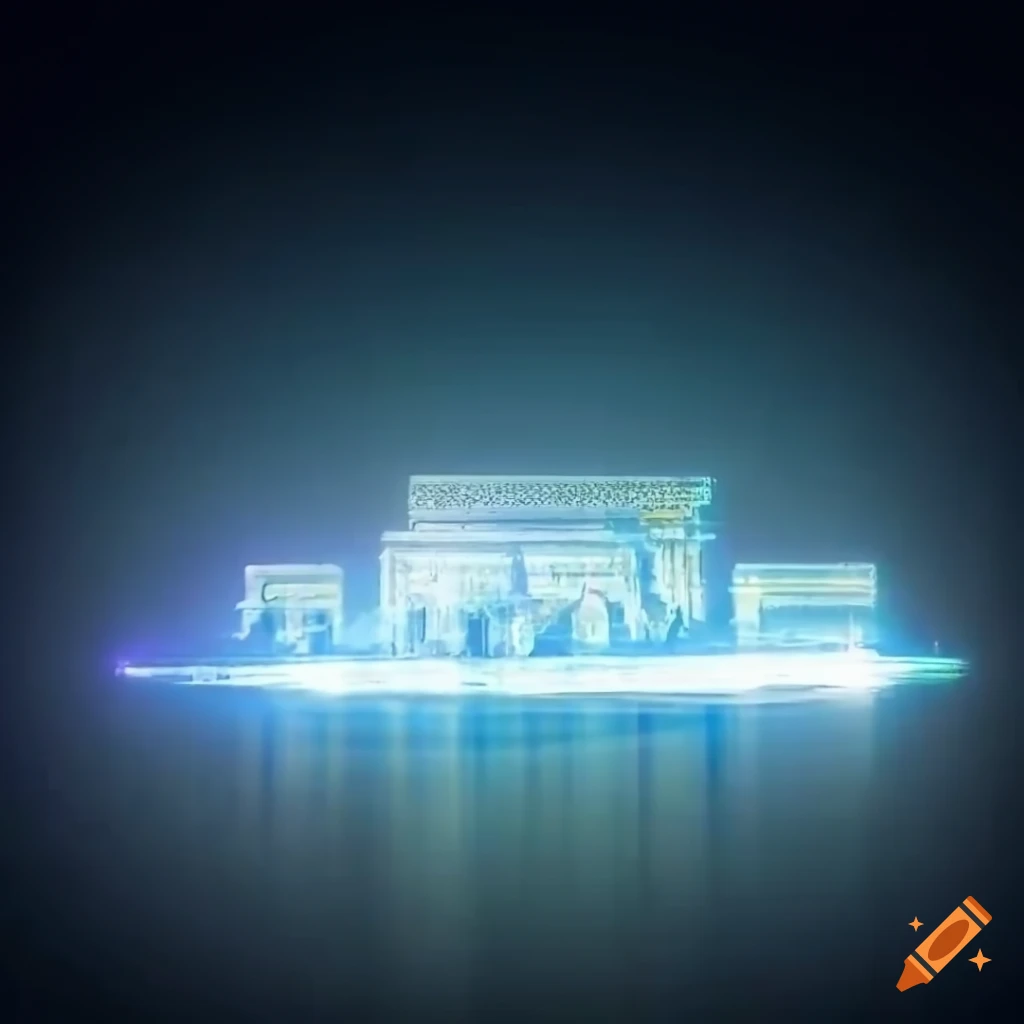 White light emanating from the Ramesseum temple in space next to a radiant quasar and white dwarf