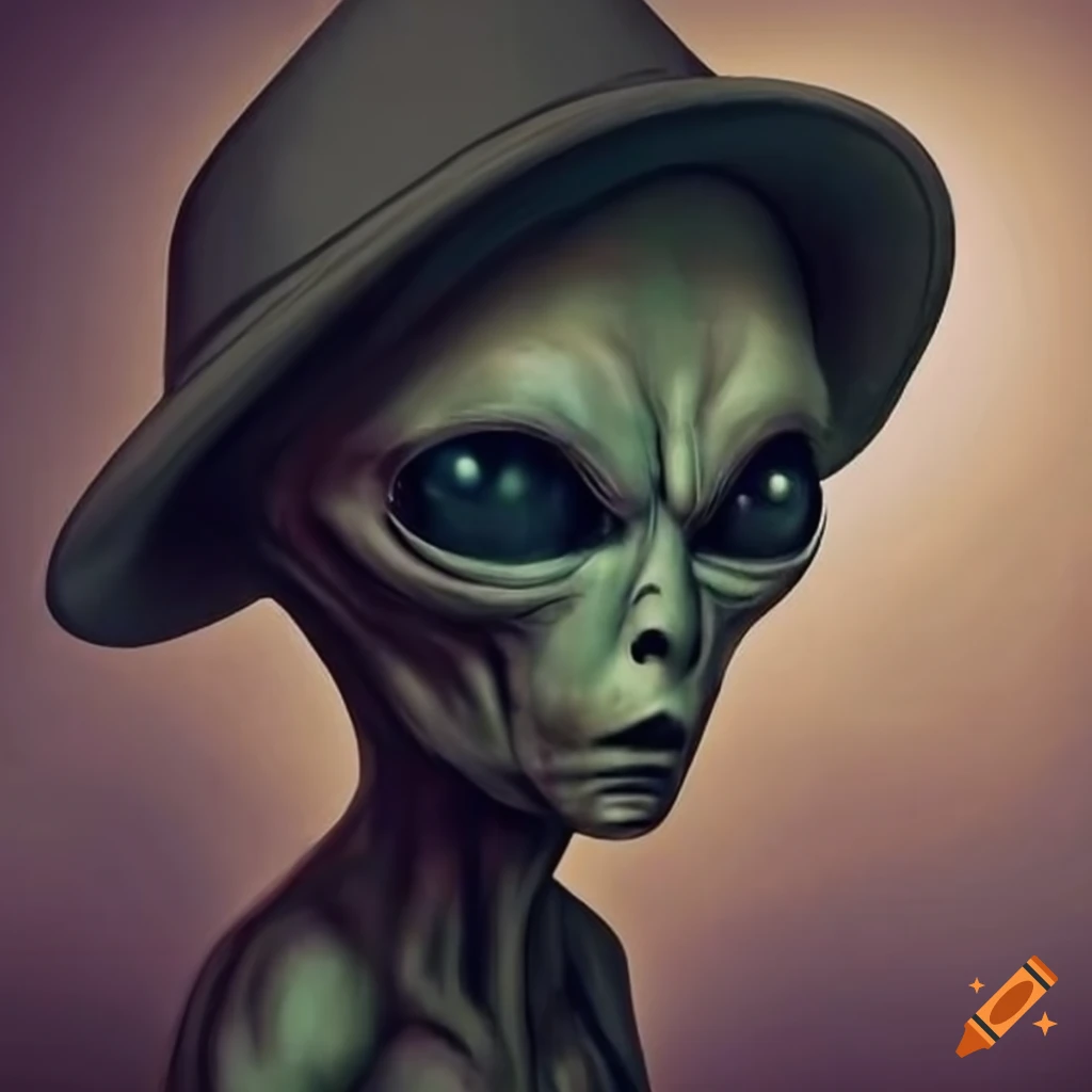 Alien wearing a hat on Craiyon