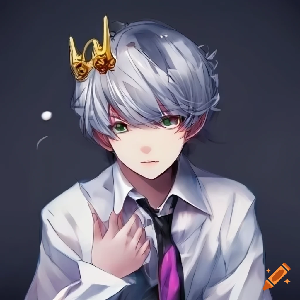 White t-shirt with black hair and crown, featuring a cute anime boy ...