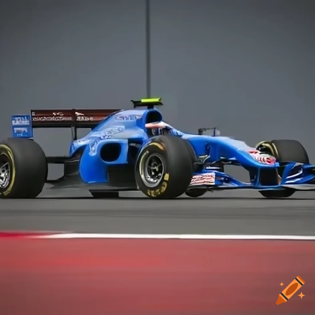 Formula 1 Racing Blue Blue and red formula one car racing on the track on Craiyon