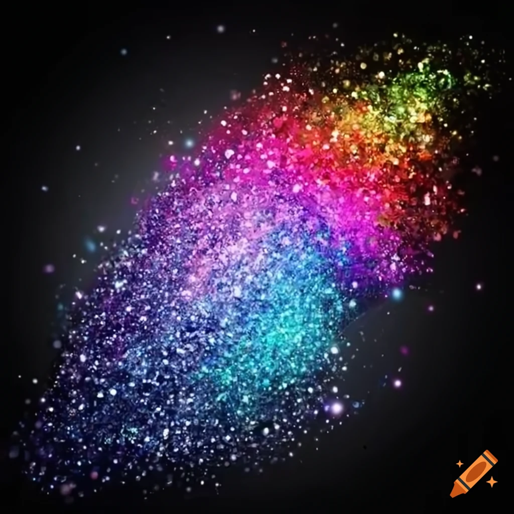 Rainbow glitter explosion on a white background