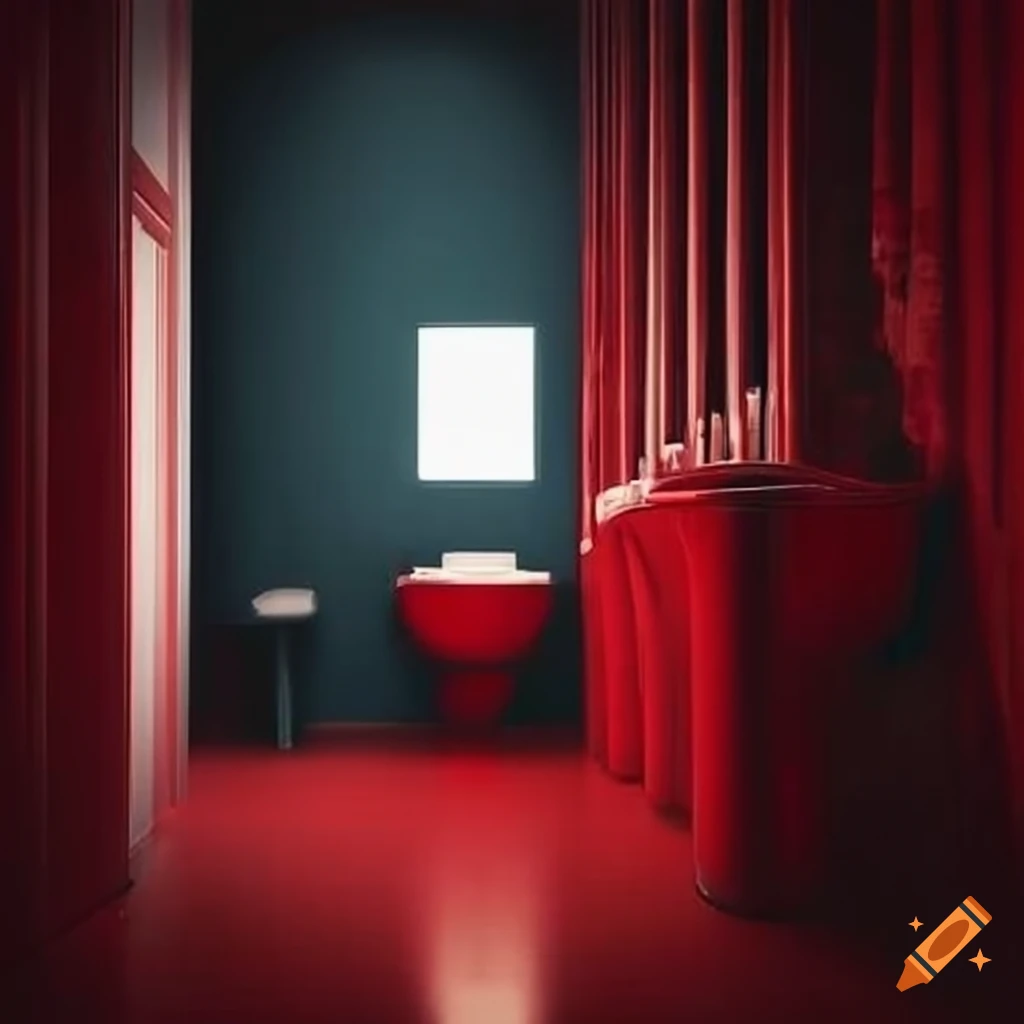Modern redthemed bathroom and toilet on Craiyon