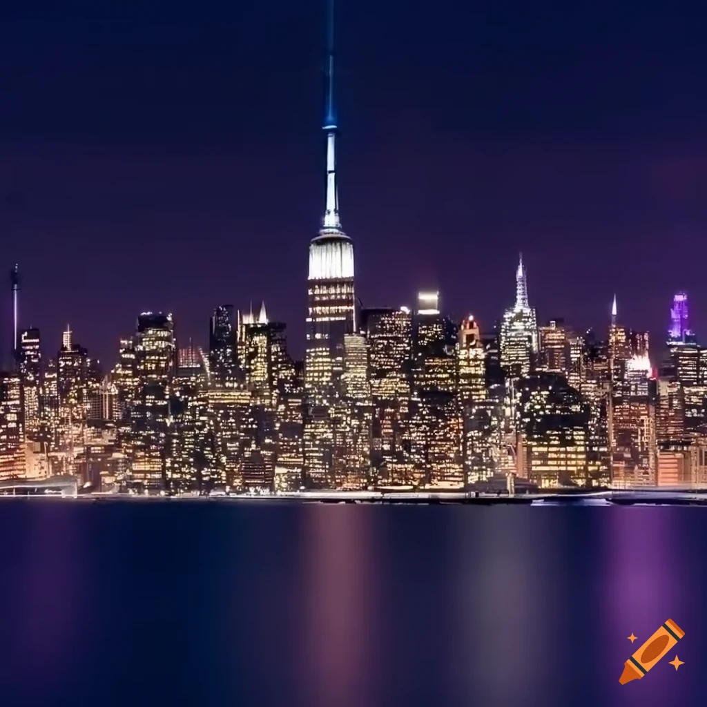 New York City skyline at night viewed from Empire State
