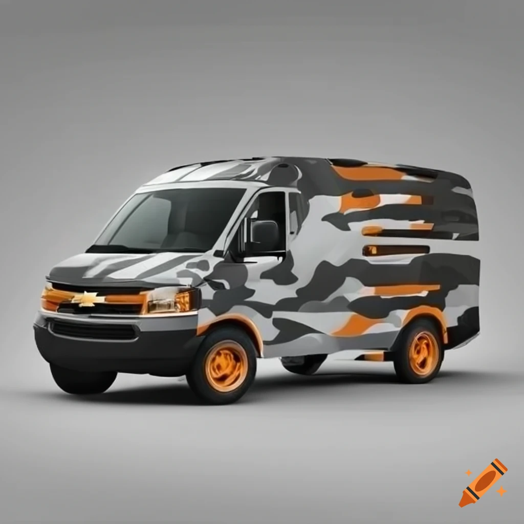 Chevy cargo van with modern geometric camouflage vinyl wrap