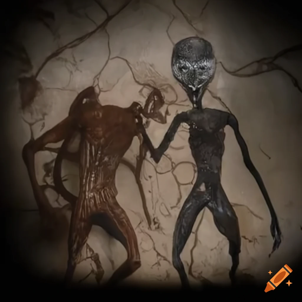 Cave painting of humans at war with aliens
