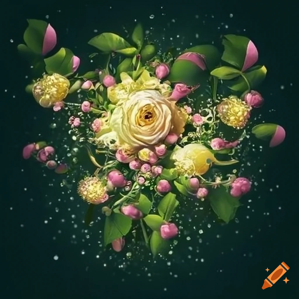 Champagne bubbles intertwining with elegant flowers and vines on Craiyon