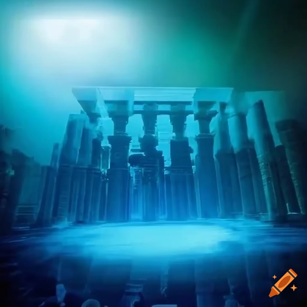 White light emanating from the Ramesseum temple in space with a quasar and white dwarf