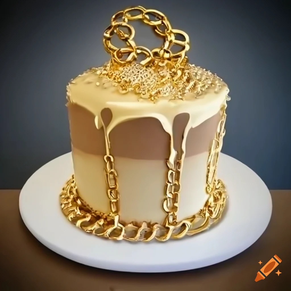 Decorative cake with jewels and golden chains on Craiyon