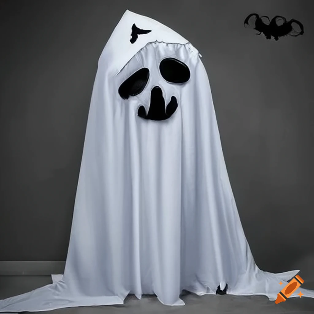 Bedsheet ghost costume on a bear for halloween on Craiyon