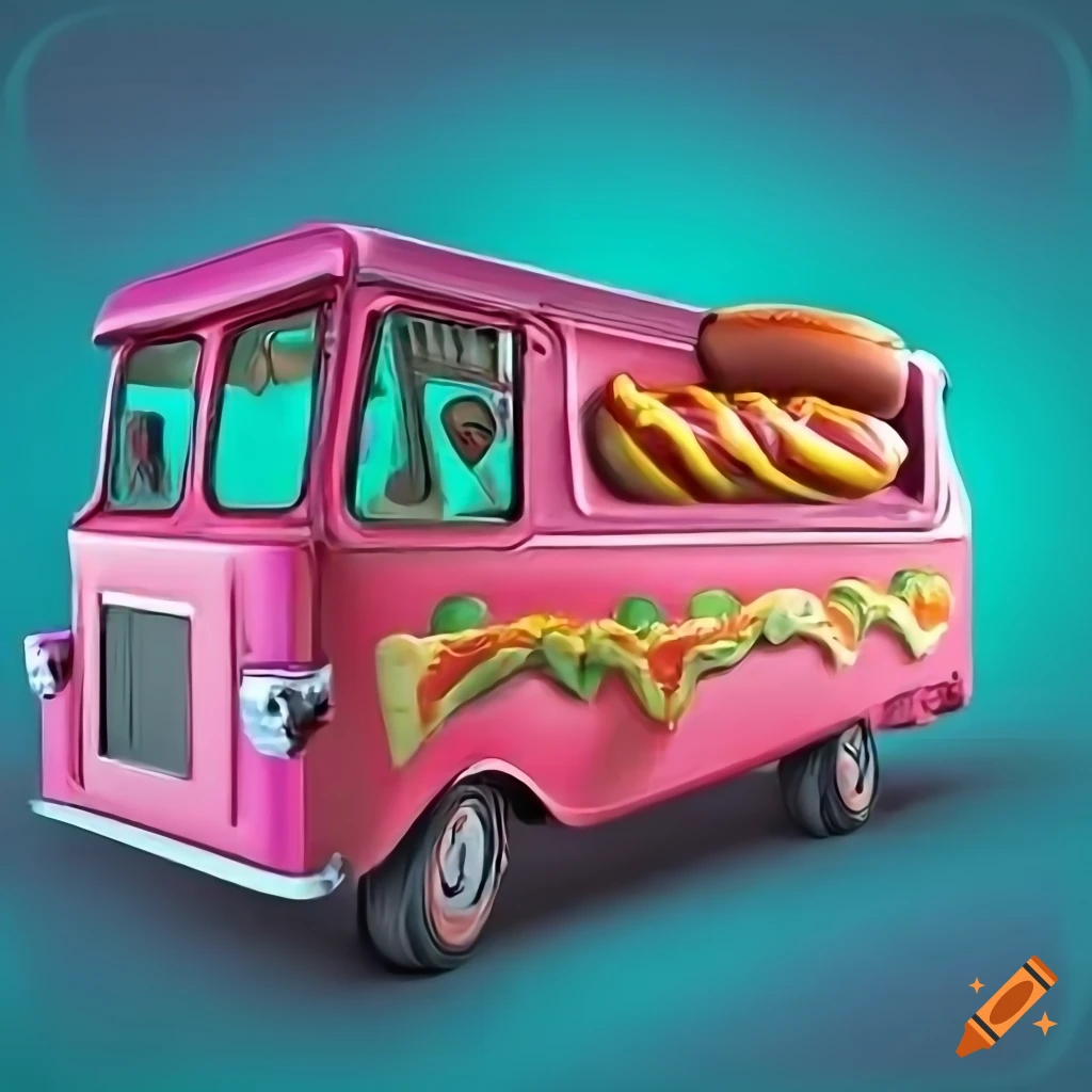 Hotdog themed food truck with pastel background