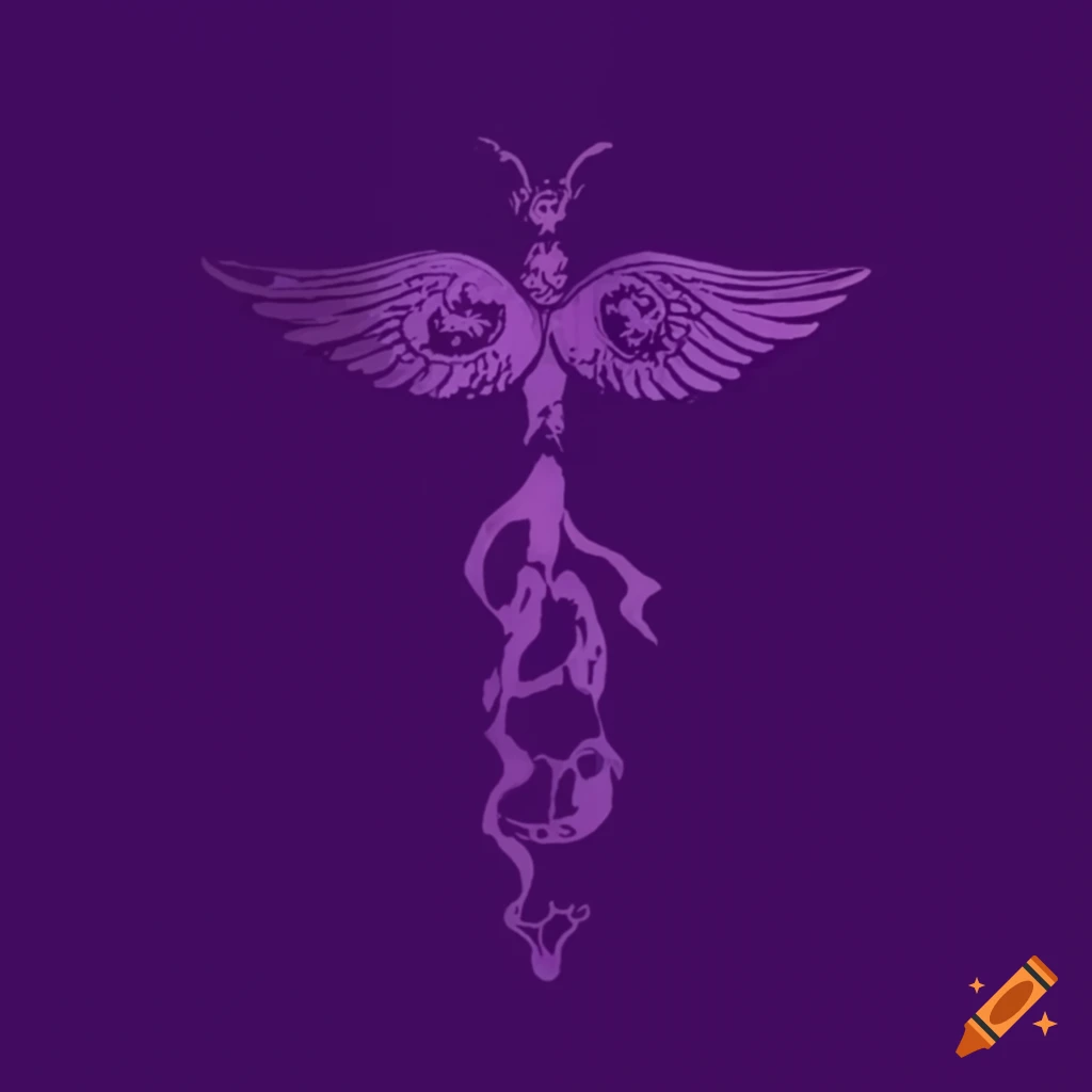 Esoteric purple tree with an angel in a dark academia style
