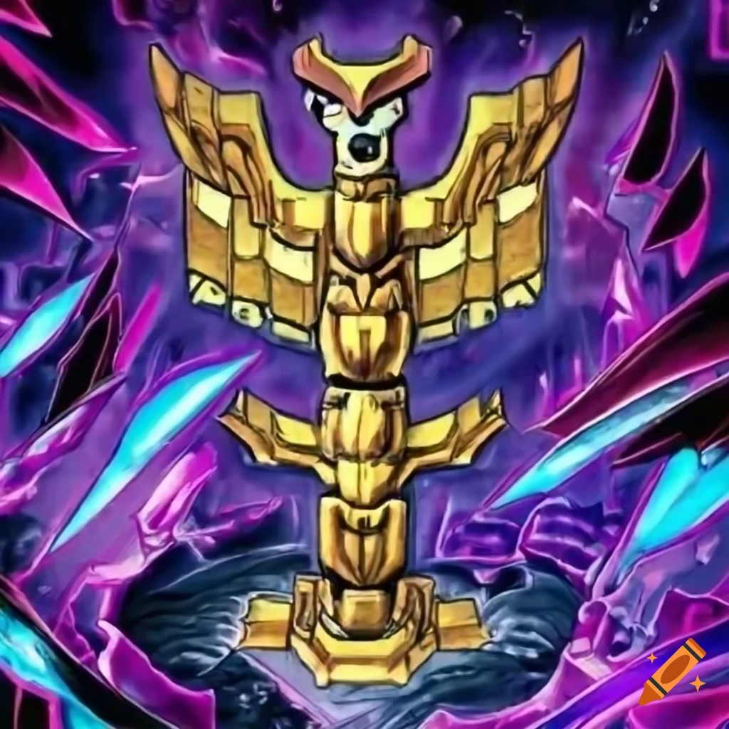 Golden totem pole in the style of yugioh card art on Craiyon