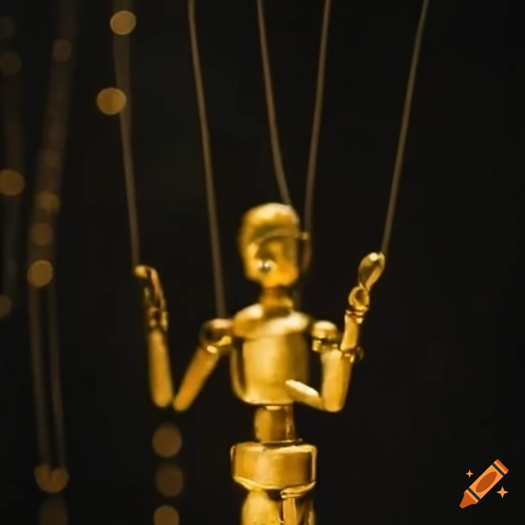 Golden puppet figurine on strings on Craiyon