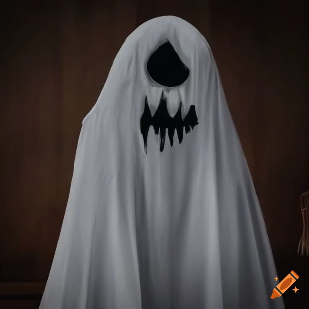 Halloween costume bedsheet ghost draped over a lively tiger on Craiyon