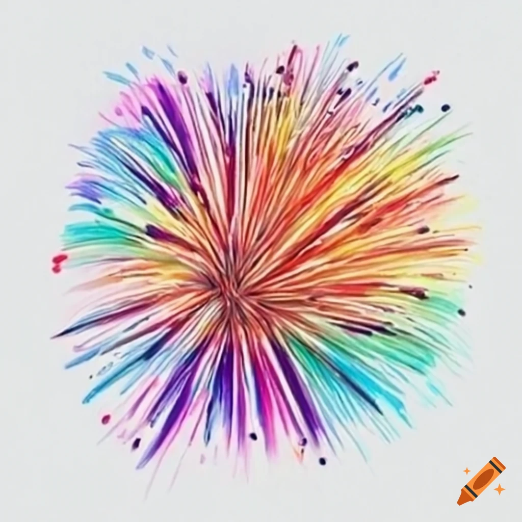 Colored pencil sketch of fireworks on white background on Craiyon