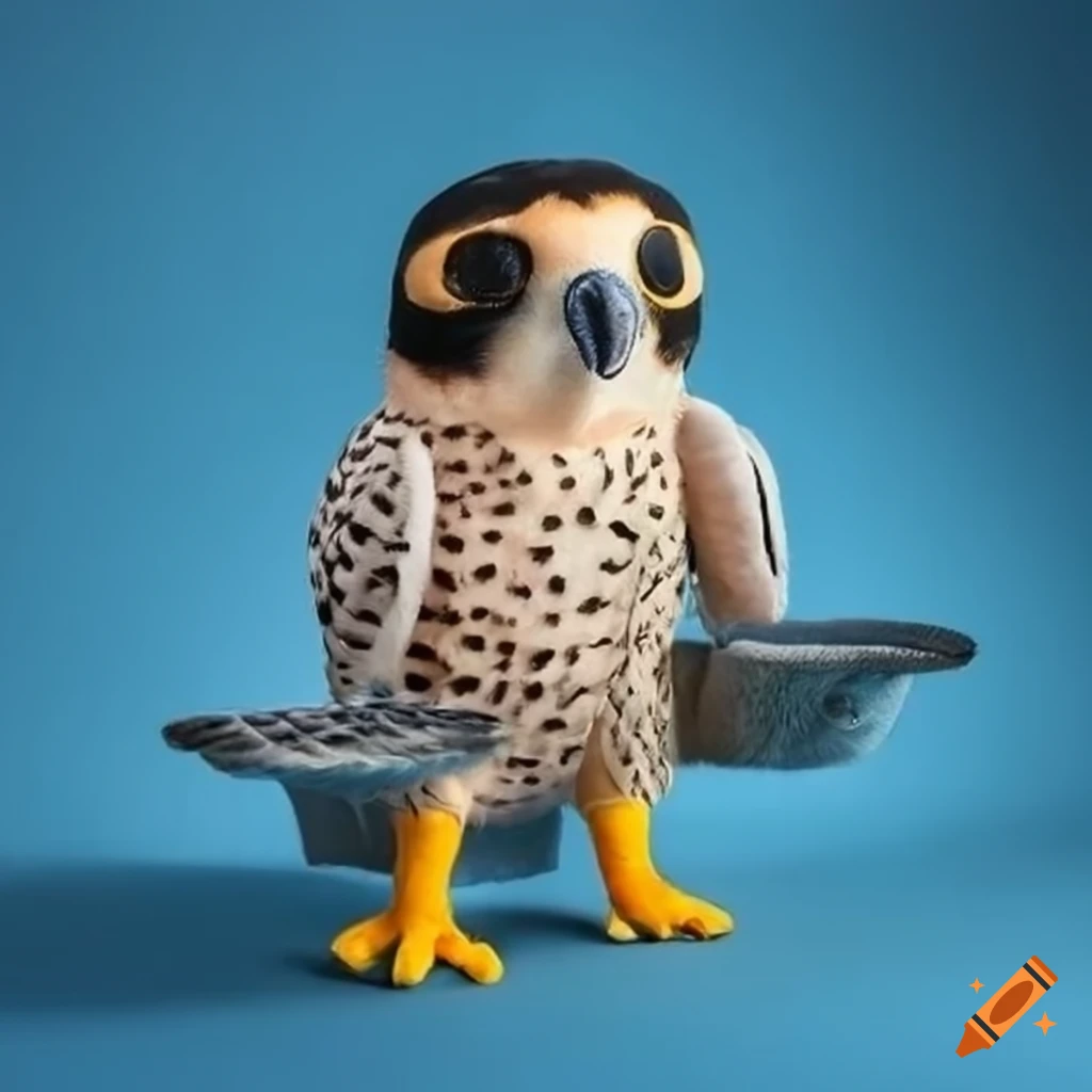 Plushie peregrine falcon carrying a food-tray