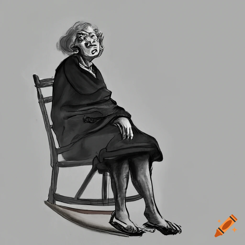 Sketch of an elderly lady in a rocking chair on Craiyon