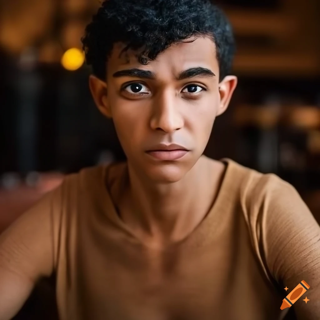 Portrait of a man with arabic features sitting in a cafe on Craiyon