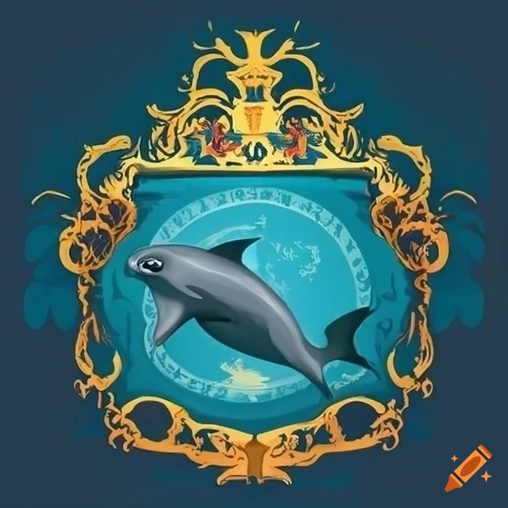 Coat of arms featuring a dolphin in the style of Harry Potter