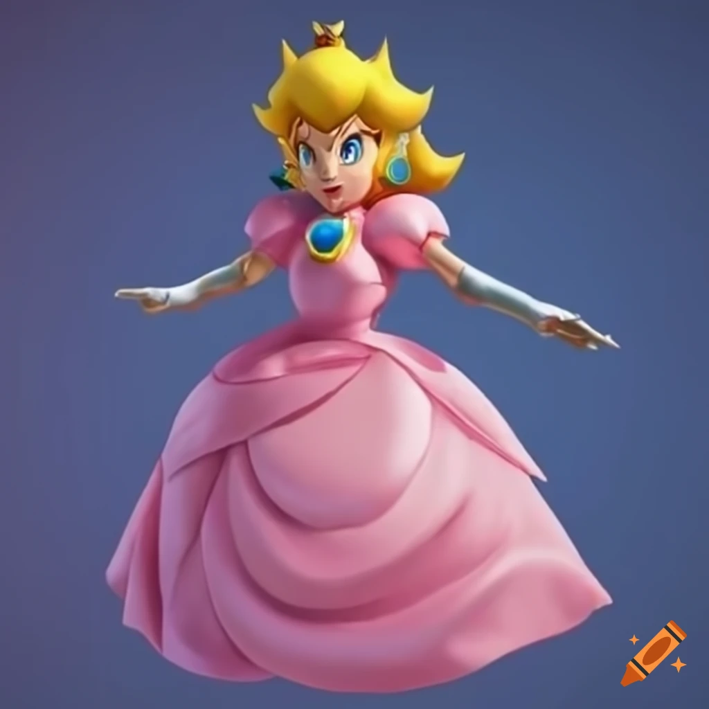 Princess peach and link posing in detailed pink silk ballgowns on Craiyon