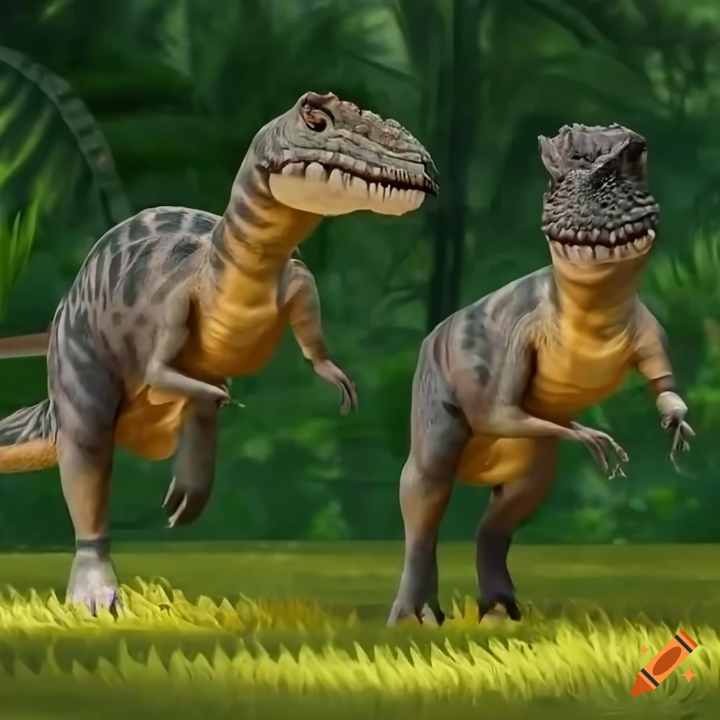 Pachycephalosaurus dinosaurs with intricate lizard-like color pattern and detailed scaly skin texture, walking in fern undergrowth