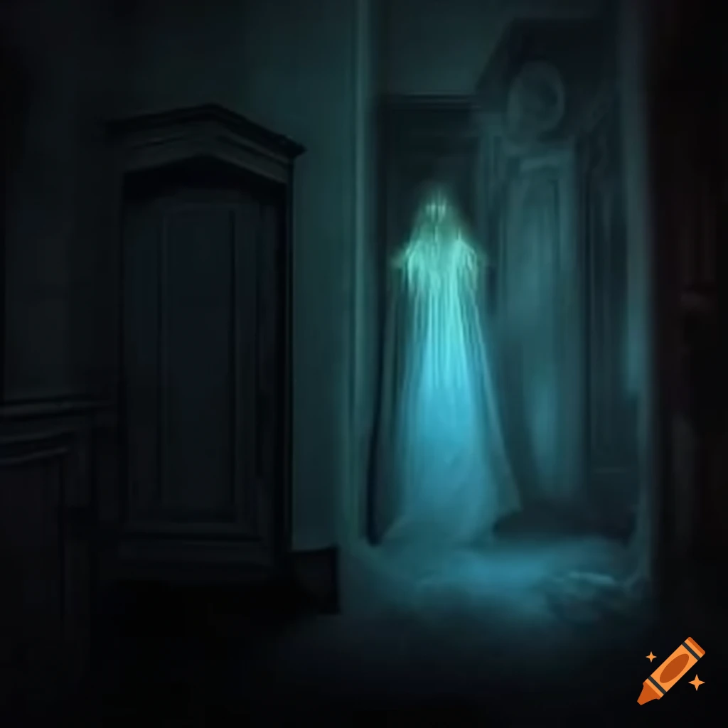 Transparent soul manifesting in a haunted house