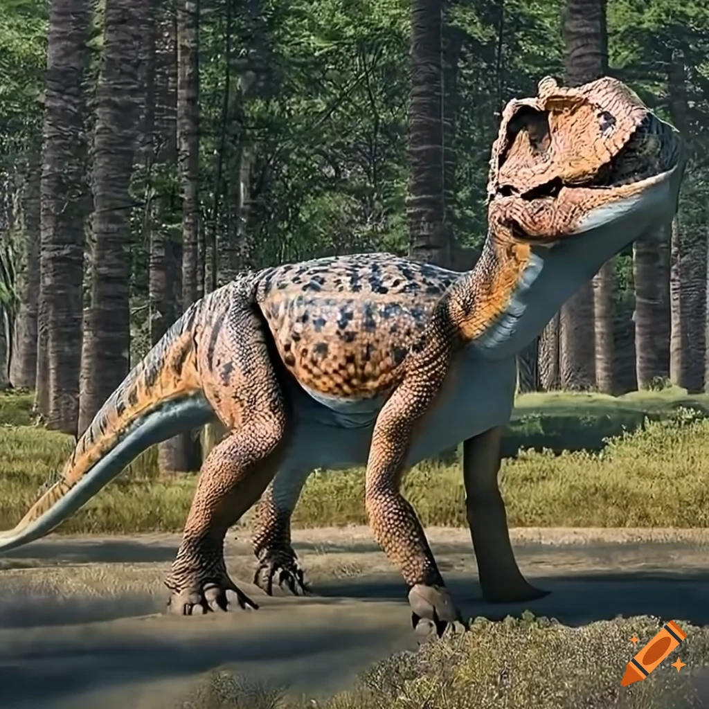 Hefty Hadrosaurus dinosaur with intricate color pattern in warm morning light