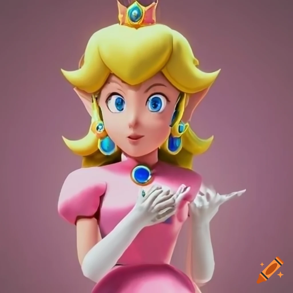 Princess Peach and Link posing together in pink silk ballgowns at a palace