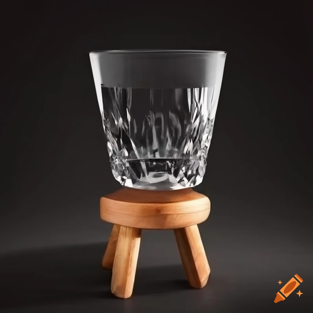 Crystal cup on a wooden stool