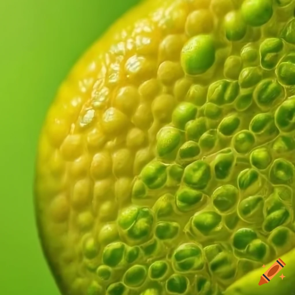 Closeup of yellowgreen citrus fruit skin at a microscopic level on