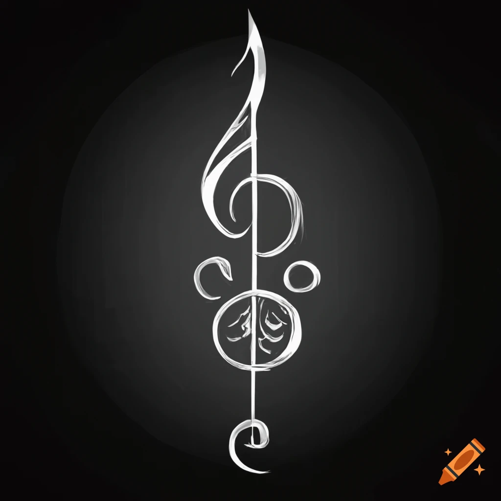 Gothicstyle music rune in black and white on Craiyon