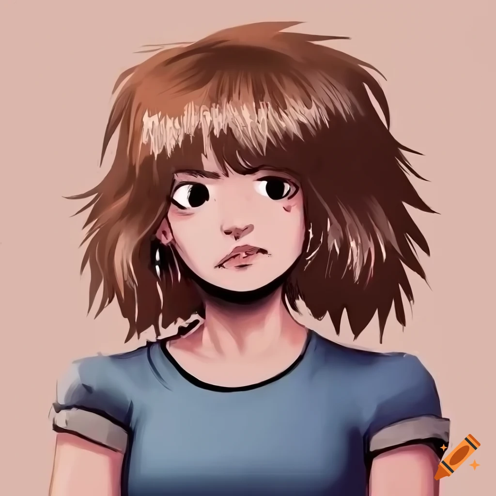Woman with brown hair in a layered mullet hairstyle