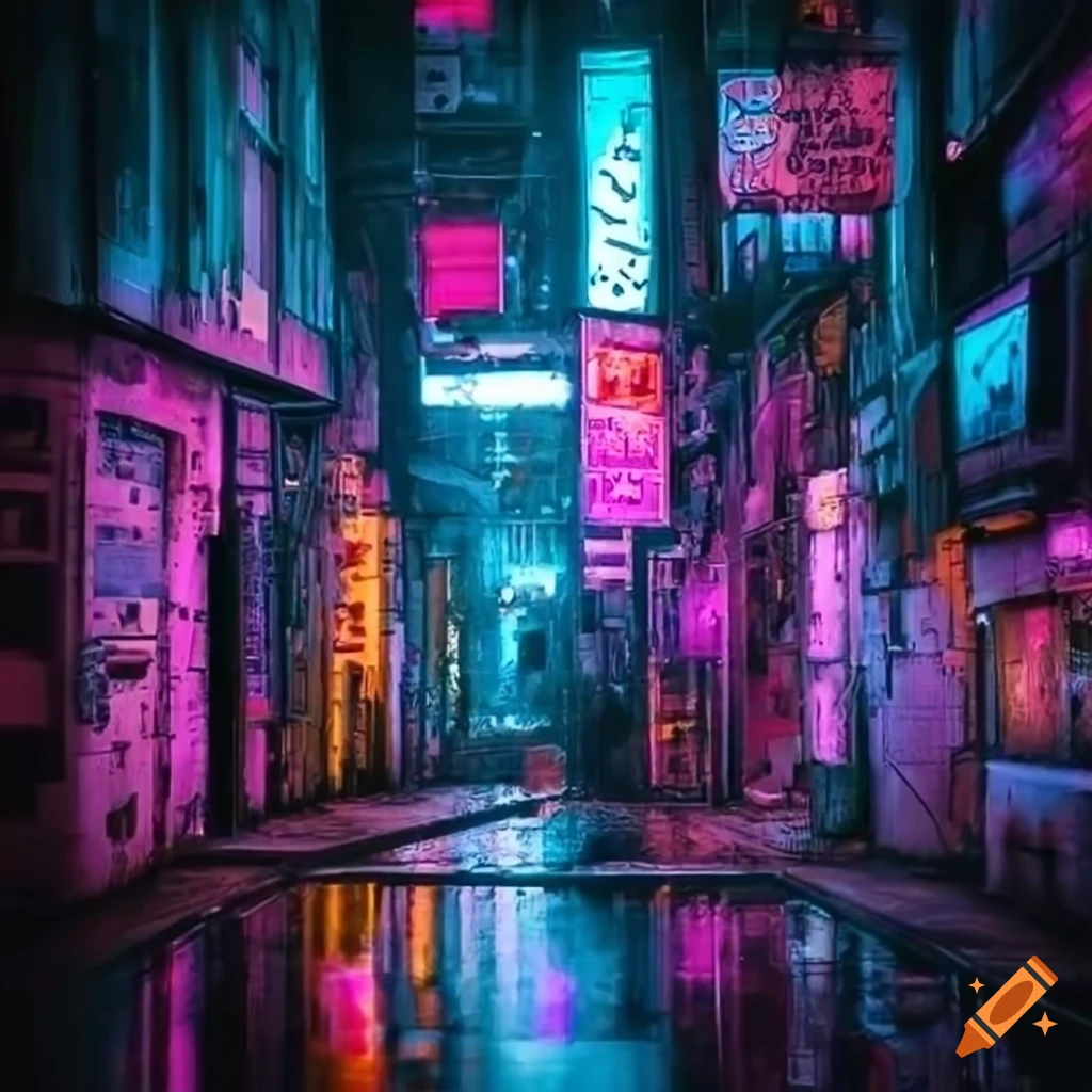 Cyberpunk alleyway scene on Craiyon