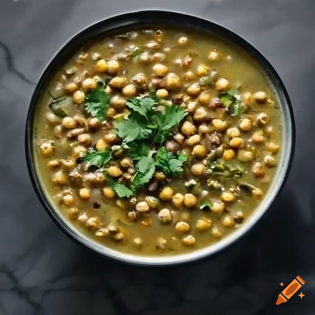 Bowl of legume soup with lentils, beans, chickpeas and potatoes, drizzled with extra virgin olive oil