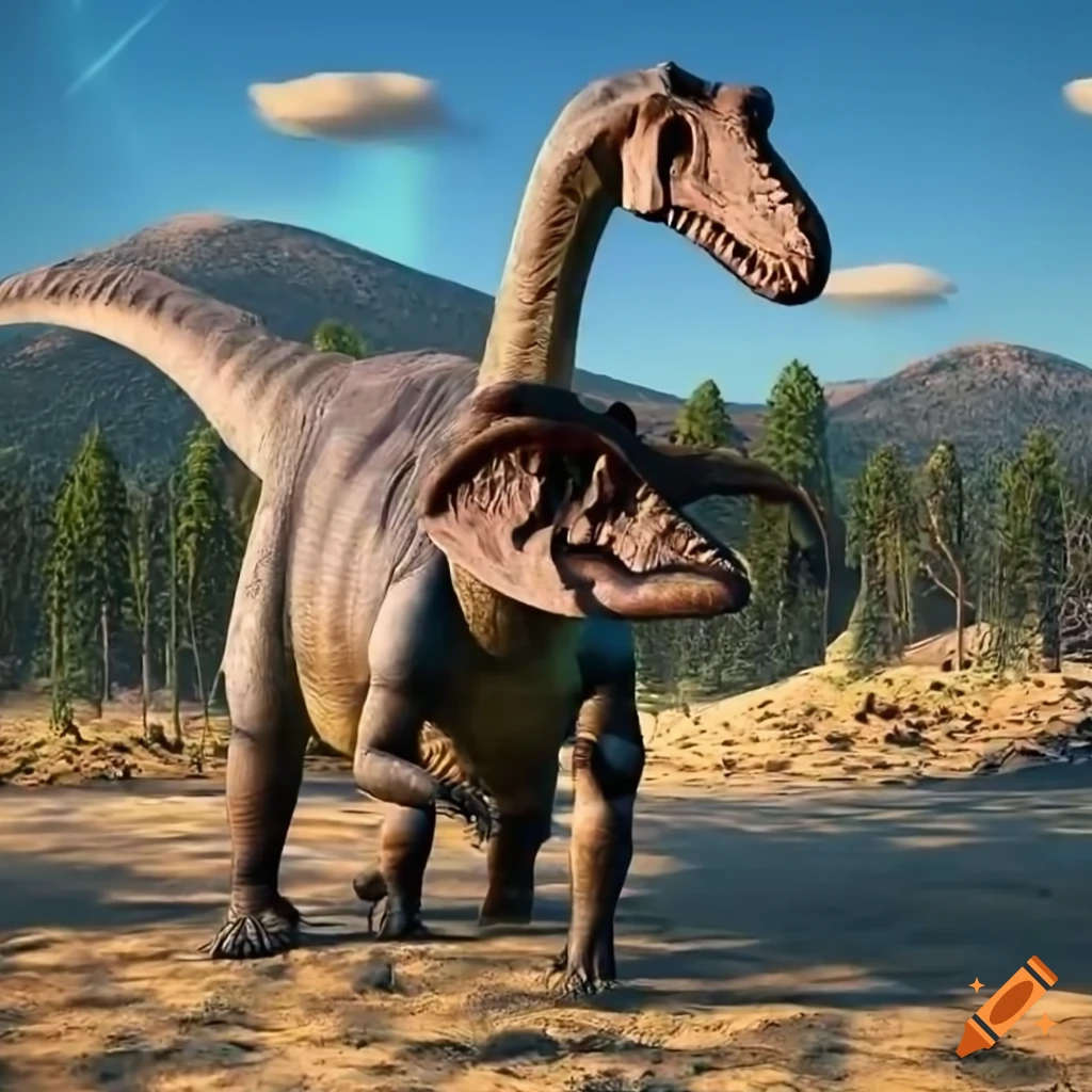 Hefty Hadrosaurus dinosaur with intricate color pattern in warm morning light