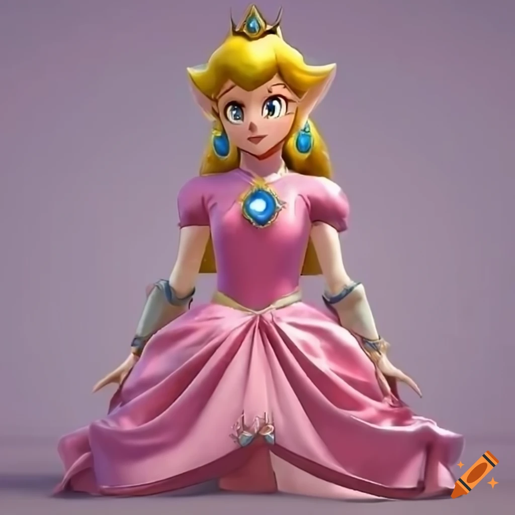 Character wearing princess peach's pink silk ballgown and high heels ...
