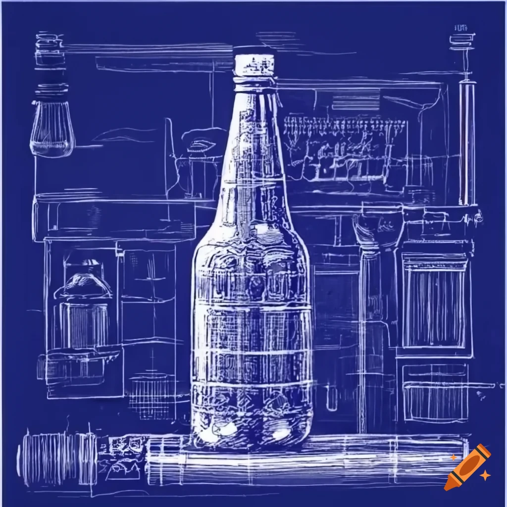 Detailed blueprint scheme of a beer bottle