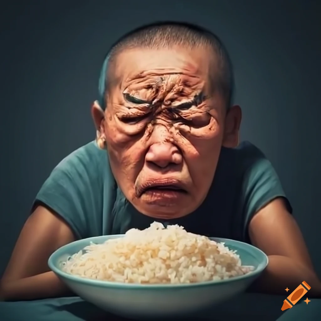 Emotional Chinese Man Eating Rice On Craiyon