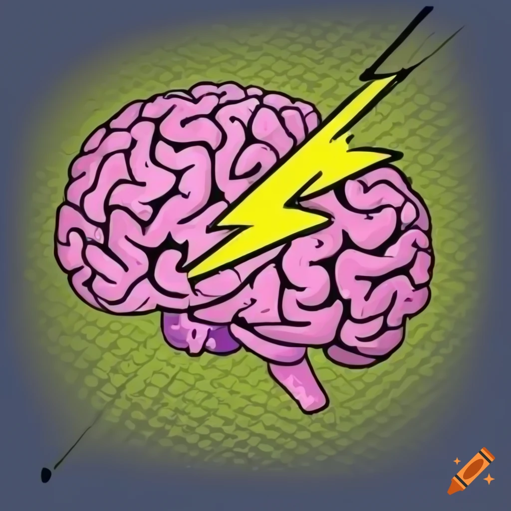Cartoon brain with lightning bolt on Craiyon