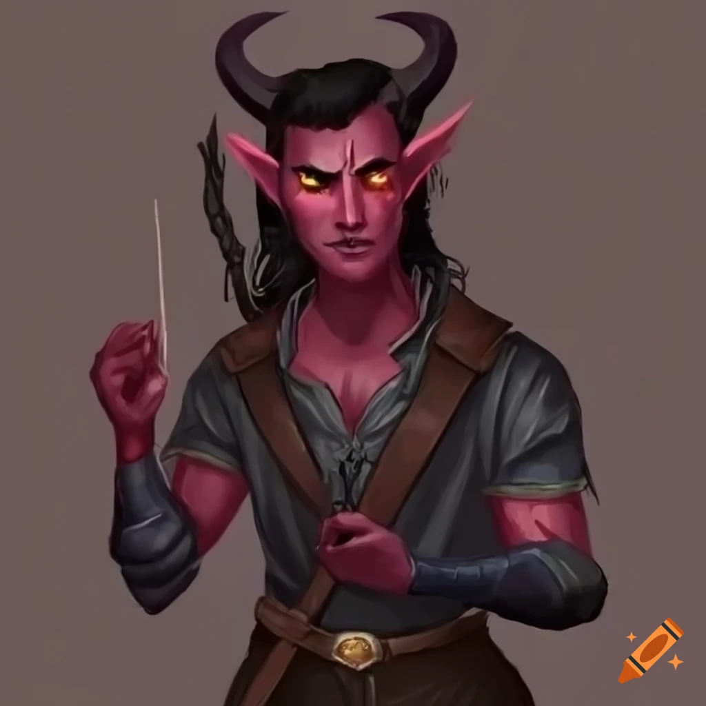 Tiefling rogue with black eyes and hair
