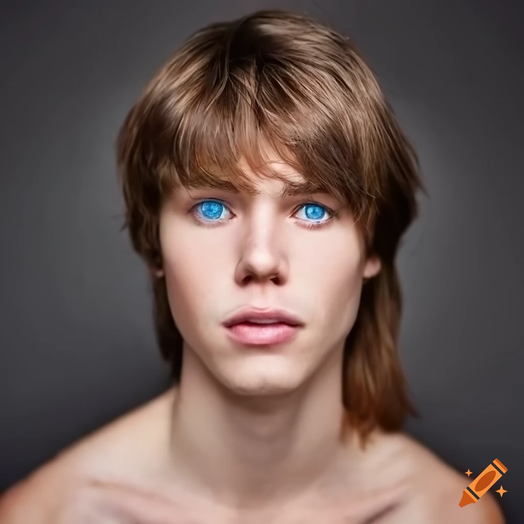 Portrait of a young man with blue eyes and thin brown hair on Craiyon