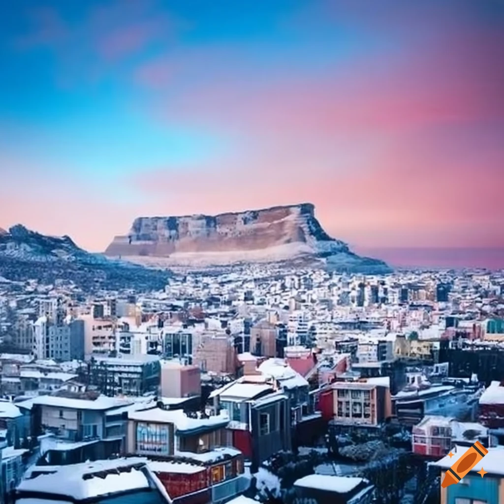 Cape town covered in snow on Craiyon