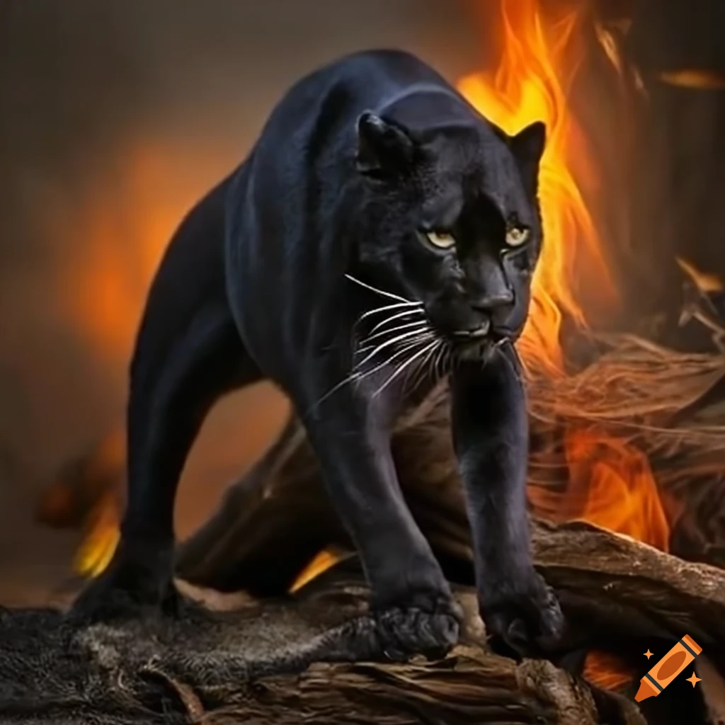Black panther surrounded by flames