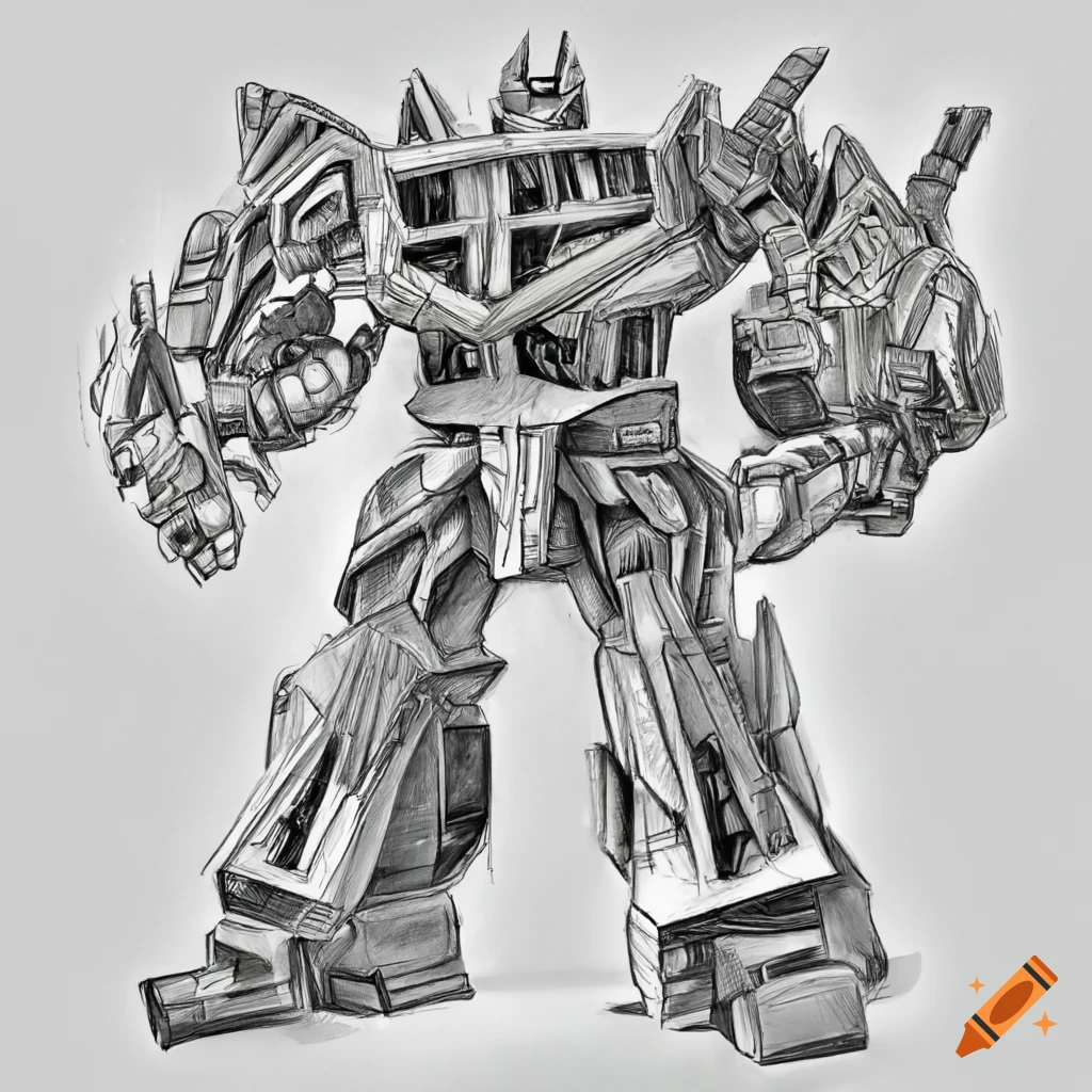 Black and white drawing of a transformer on Craiyon