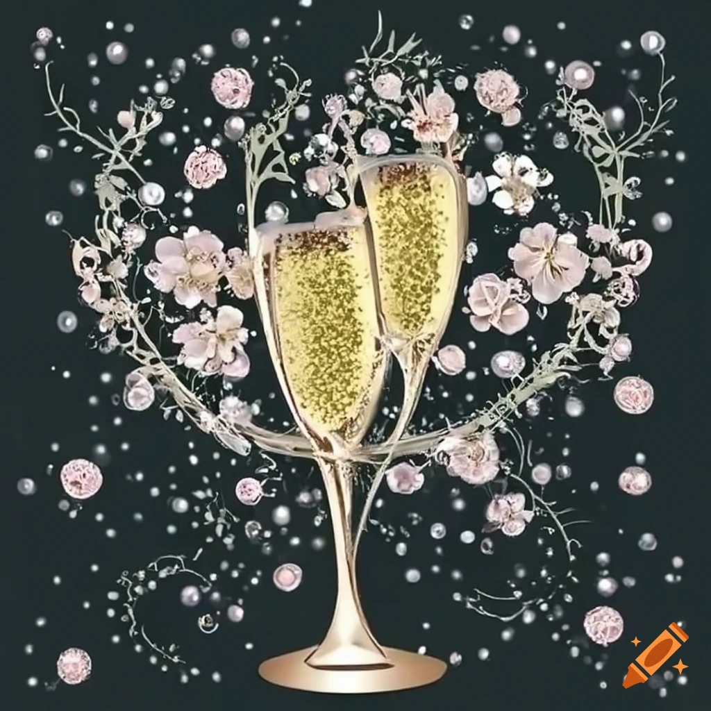 Champagne bubbles with flowers and vines on Craiyon