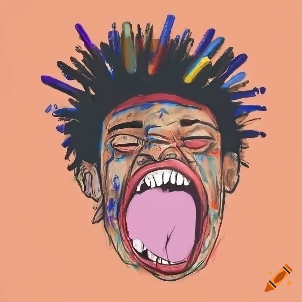 Wide-mouthed yelling portrait in pastel crayon