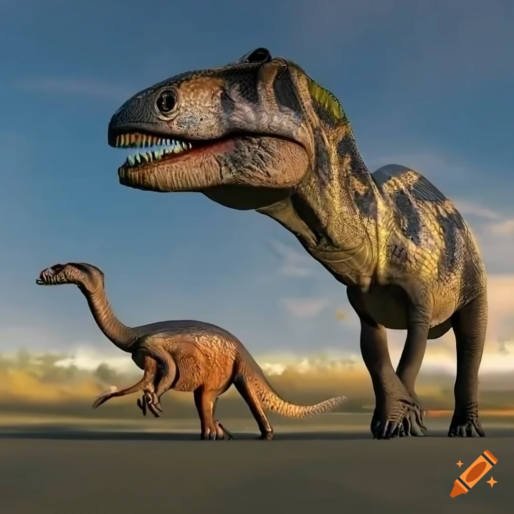 Hefty Hadrosaurus dinosaur with intricate color pattern in warm morning light
