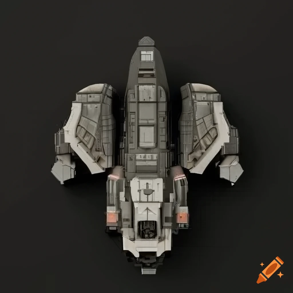 Top-down view space ship in a dark sci-fi style background on Craiyon